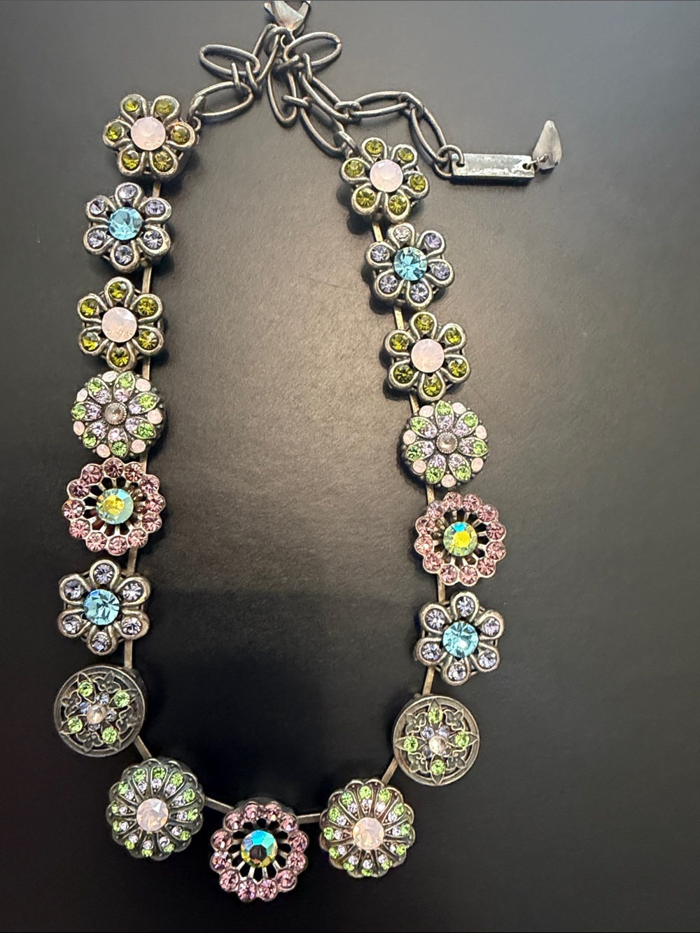 Mariana Multicolor Flower Crystal Necklace in Pink, Blue & Green